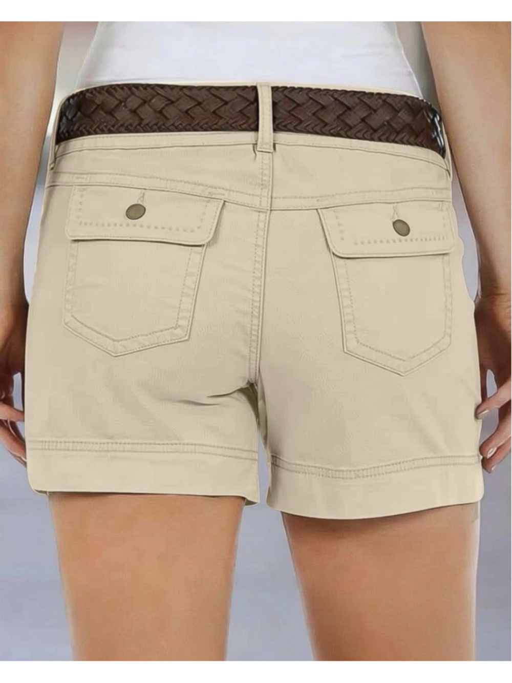 Flamingals Women's Mid Waist Solid Split Side Flap Pocket Casual Shorts S - Picture 2 of 6